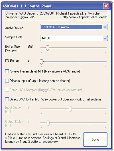 Panel de Control de ASIO4ALL - Driver ASIO Universal para Audio WDM (ASIO for All)
