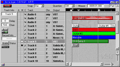 Ventana Arrange en Cubase VST